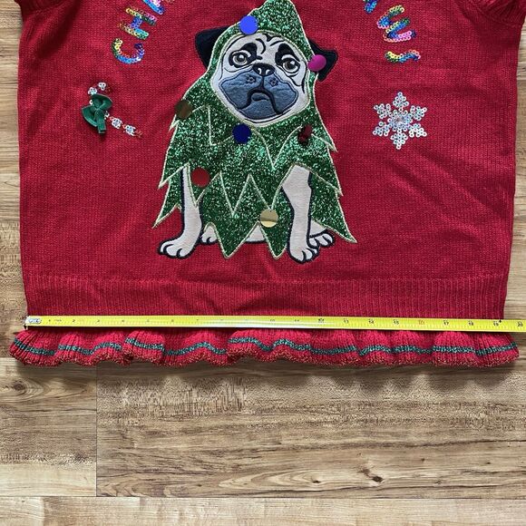 UGLY CHRISTMAS Sweater Vest M Pug Dog Embellished Sequin Metallic Knit Holiday - Picture 16 of 16